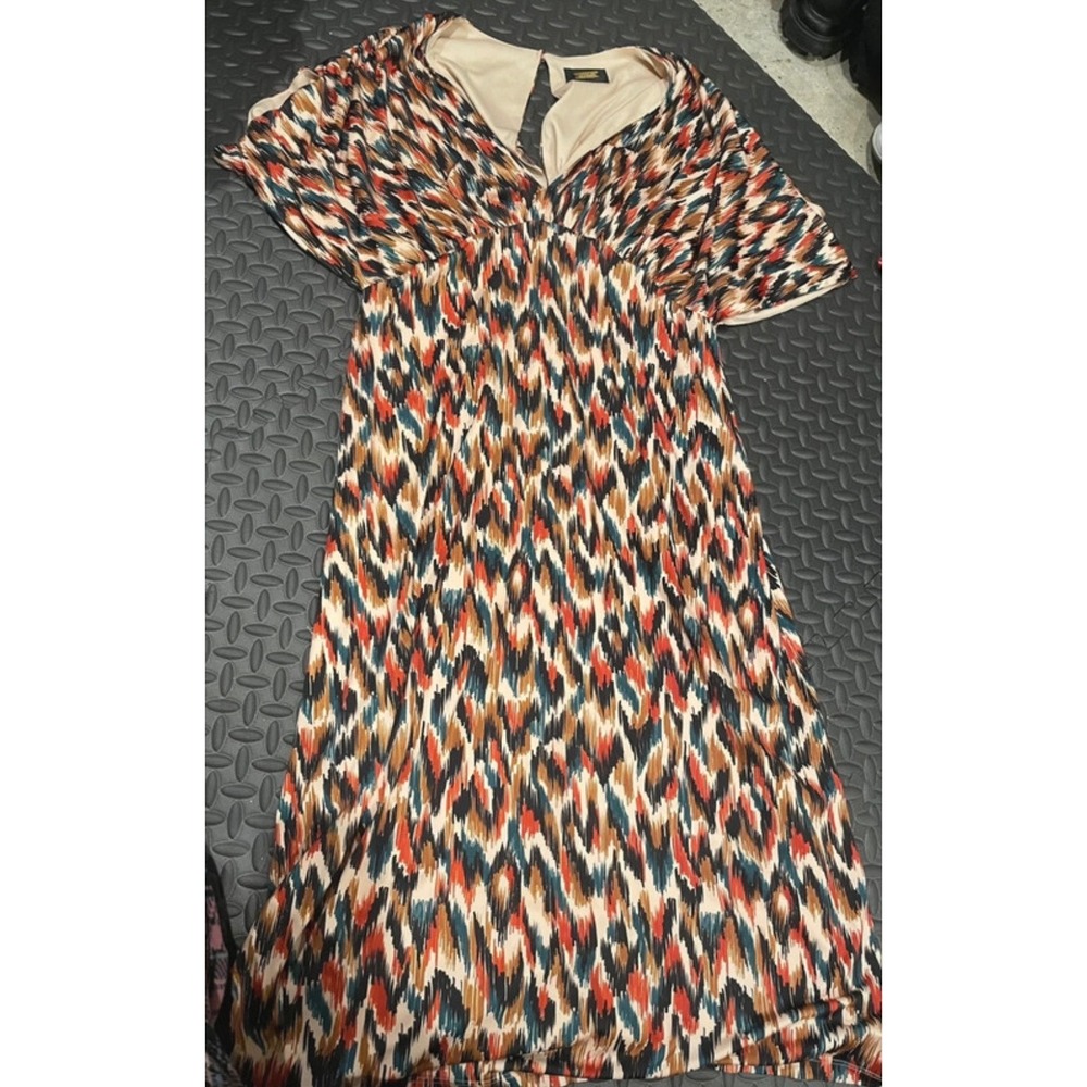 Alexia Admor Abstract Ikat Print Empire Waist V-Neck Midi Dress D3840 Multi